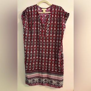 Lucy & Laurel Batik Tunic Dress Pink, Ivory, Multi. Semi-Sleeveless. Size M